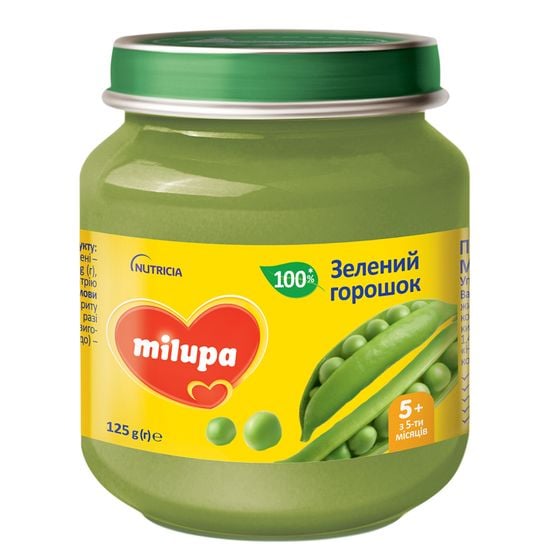 Овочеве пюре Milupa Зелений горошок, з 5 міс., 125 г, арт. 5900852060564