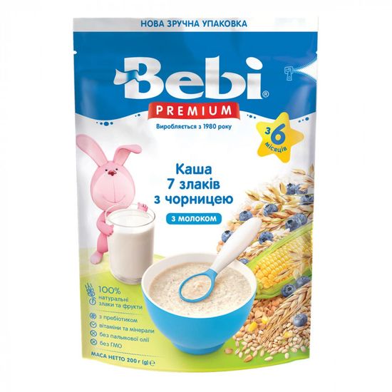 Каша молочная Bebi Premium 7 злаков с черникой, с 6 мес., 200 г, арт. 1105064