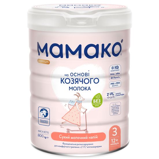 Сухой молочный напиток Мамако Premium 3 на козьем молоке, с олигосахаридами, с 12 мес., 800 г, арт. 1105325