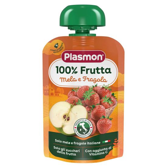 Фруктовое пюре Plasmon из яблока и клубники, с витамином С, с 6 мес., 100 г, арт. 1136126