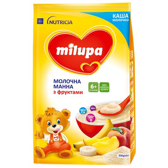 Молочна манна каша Milupa з фруктами, з 6 міс., 210 г, арт. 5900852930041