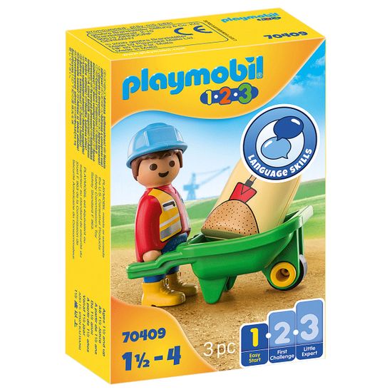 Конструктор Playmobil "Строитель с тачкой", 3 детали, арт. 70409