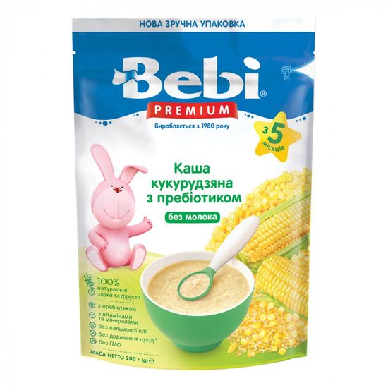 Каша безмолочная Bebi Premium Кукурузная с пребиотиком, с 5 мес., 200 г, арт. 1105044