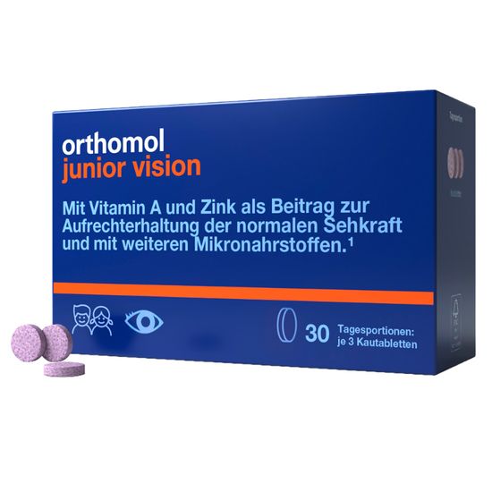 Витамины для детей Orthomol "Junior Vision", 30 дней, жевательные табл. черника-персик, арт. 4260022698302