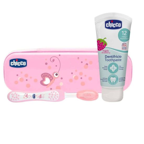 Дорожный набор Chicco: зубная щетка, зубная паста, арт. 06959, цвет Розовый