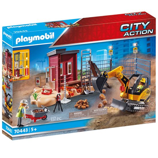 Конструктор Playmobil "Мини-экскаватор со строительной секцией", 117 деталей, арт. 70443