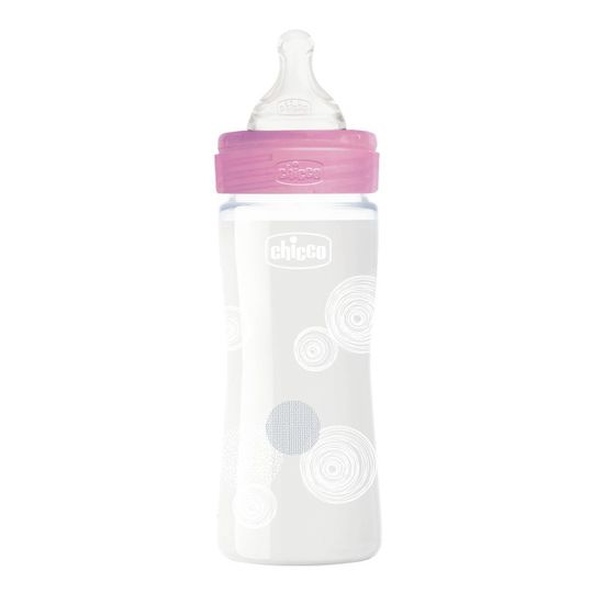 Бутылочка стекло Chicco Well-Being Physio, 240мл, соска силикон, 0м+, арт. 28721, цвет Розовый