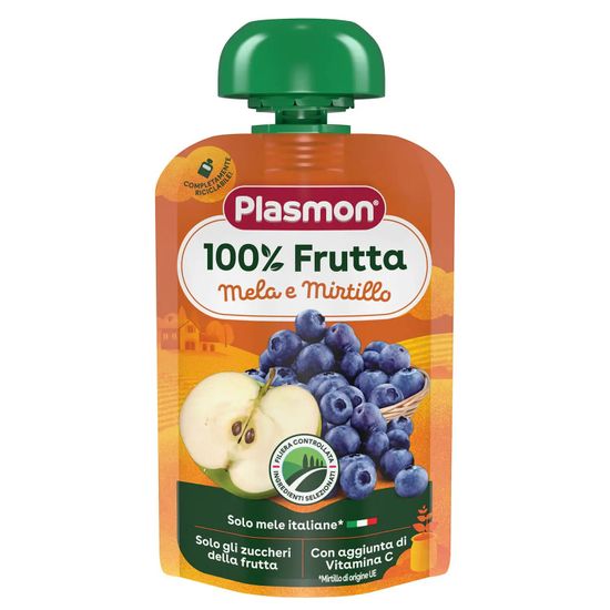 Фруктовое пюре Plasmon из яблока и голубики, с витамином С, с 6 мес., 100 г, арт. 1136130