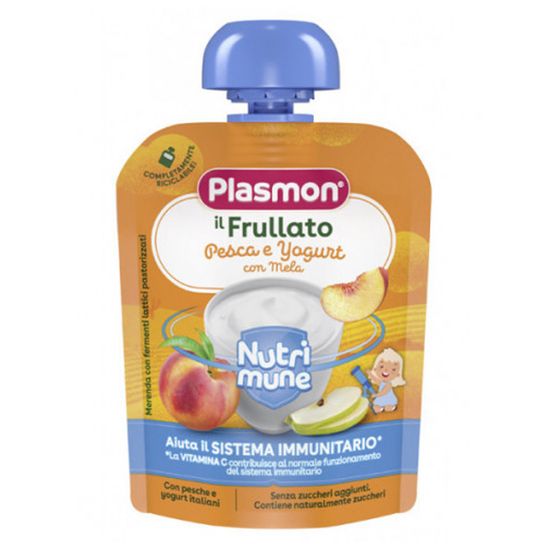 Детское пюре Plasmon Nutrimune из персика и яблока, с йогуртом, с 6 мес., 85 г, арт. 1136144