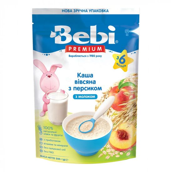 Каша молочная Bebi Premium Овсяная с персиком, с 6 мес., 200 г, арт. 1105056