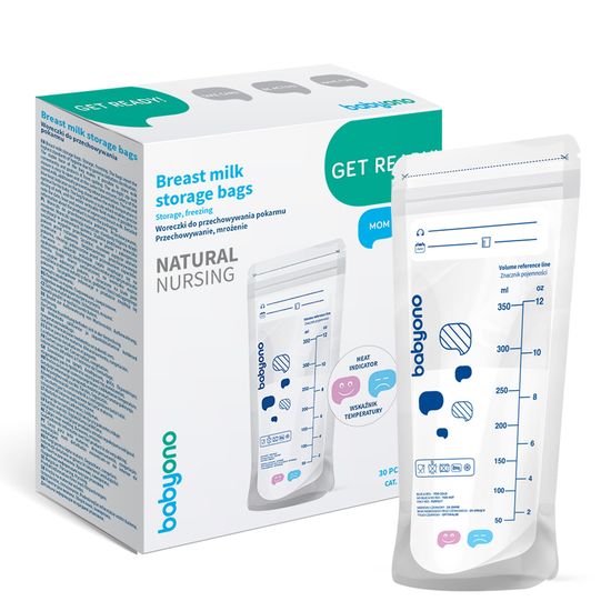Пакеты для хранения грудного молока BabyOno "Natural nursing", с индикатором температуры, 350 мл, 30 шт., арт. 1099.01